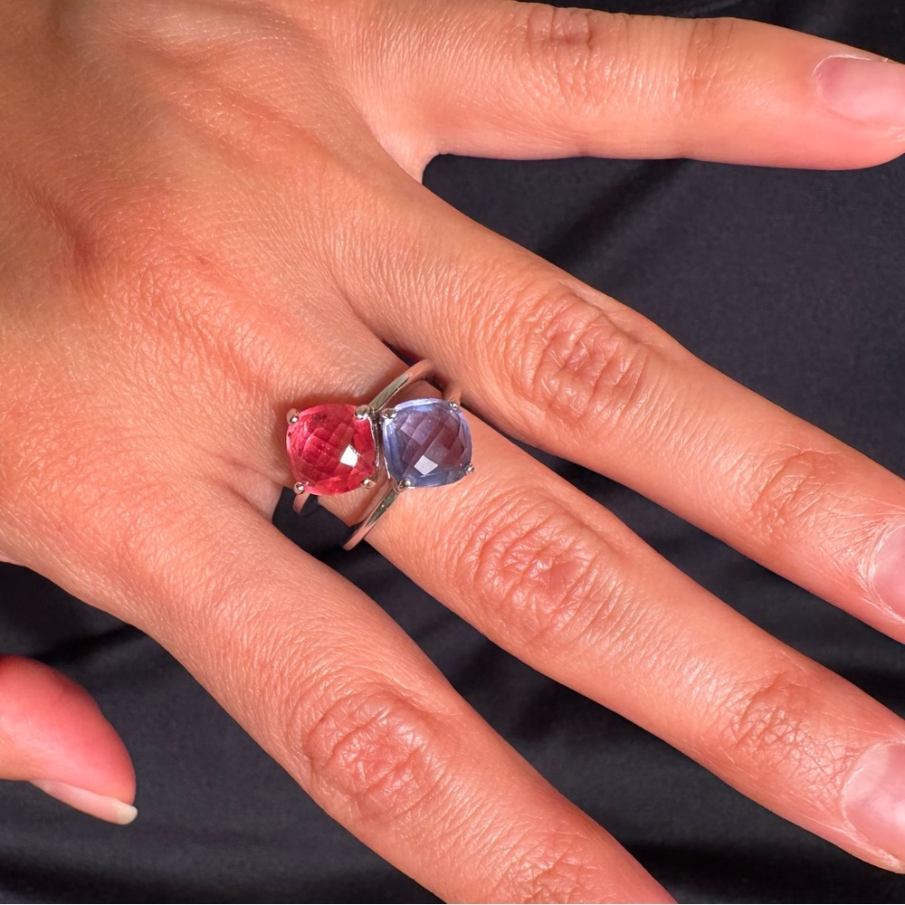 Elegant Pink and Blue Gemstone Ring Set - Picture 8 of 8